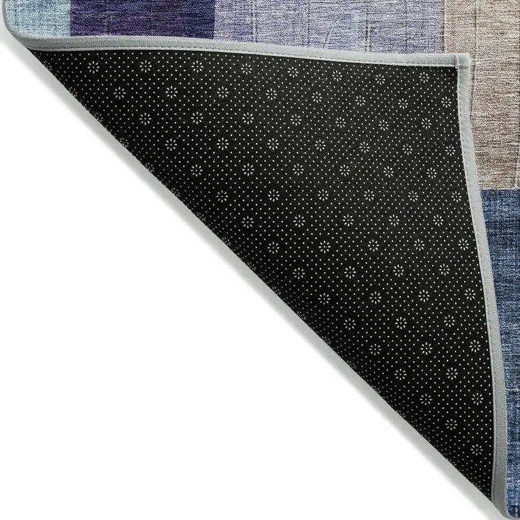 8' Blue Purple And Copper Round Abstract Washable Indoor Outdoor Area Rug