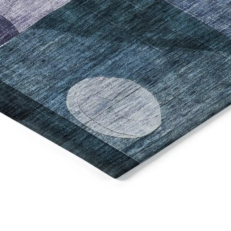 8' Blue Purple And Copper Round Abstract Washable Indoor Outdoor Area Rug