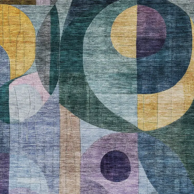8' X 10' Blue Purple And Copper Abstract Washable Indoor Outdoor Area Rug