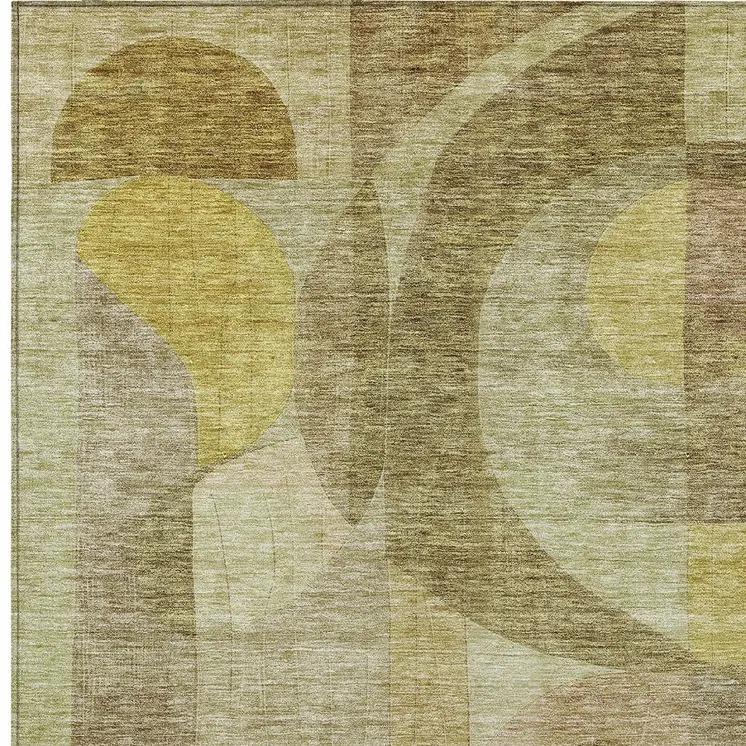 3' X 5' Wheat And Brown Abstract Washable Indoor Outdoor Area Rug