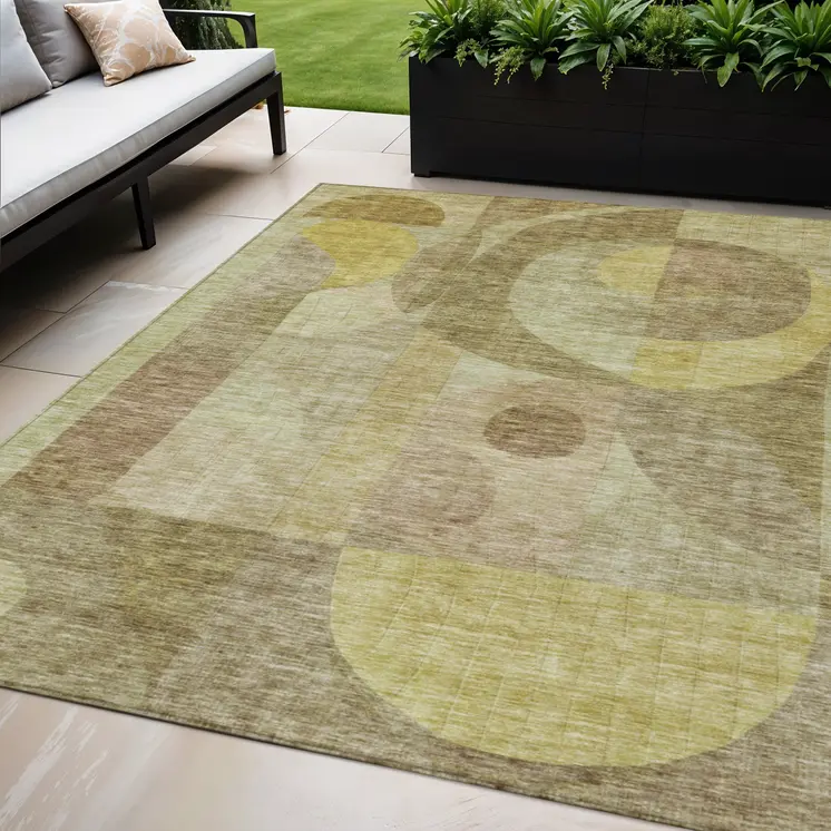 5' X 8' Wheat And Brown Abstract Washable Indoor Outdoor Area Rug