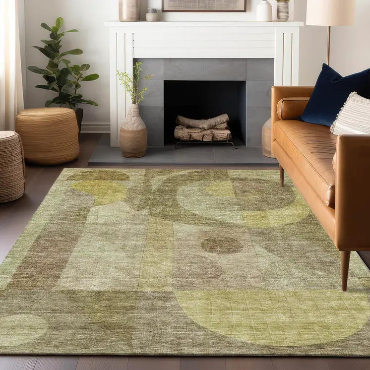 5' X 8' Wheat And Brown Abstract Washable Indoor Outdoor Area Rug