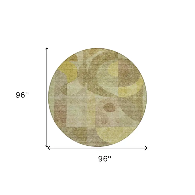 8' Wheat And Brown Round Abstract Washable Indoor Outdoor Area Rug