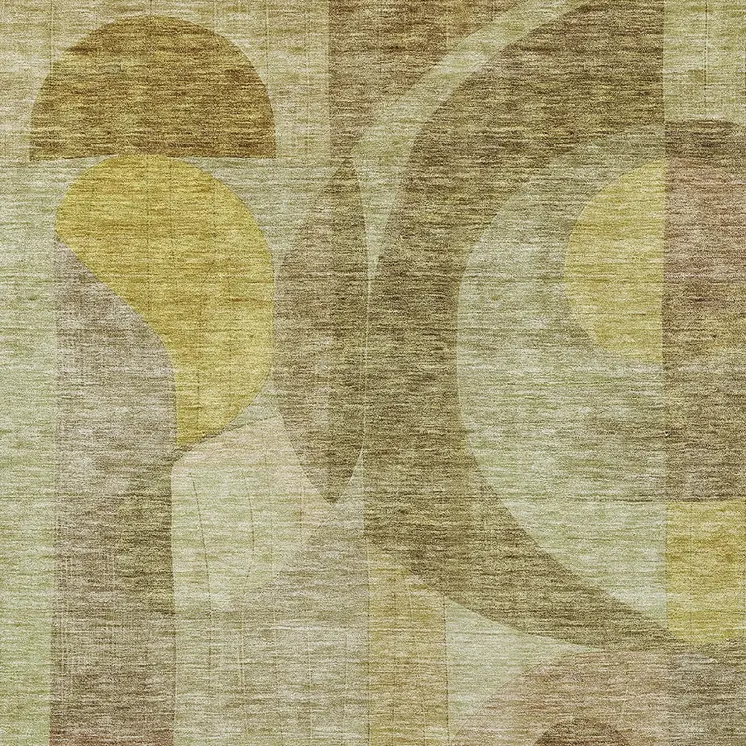 9' X 12' Wheat And Brown Abstract Washable Indoor Outdoor Area Rug