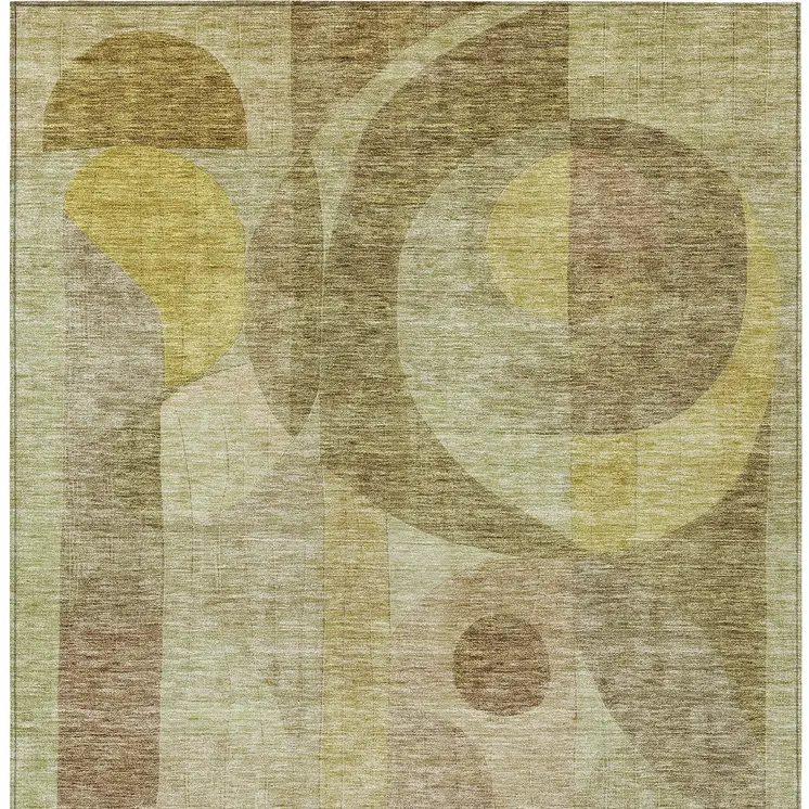 10' X 14' Wheat And Brown Abstract Washable Indoor Outdoor Area Rug
