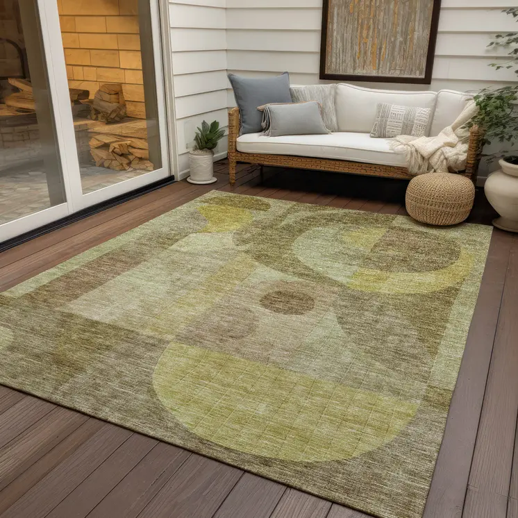 10' X 14' Wheat And Brown Abstract Washable Indoor Outdoor Area Rug