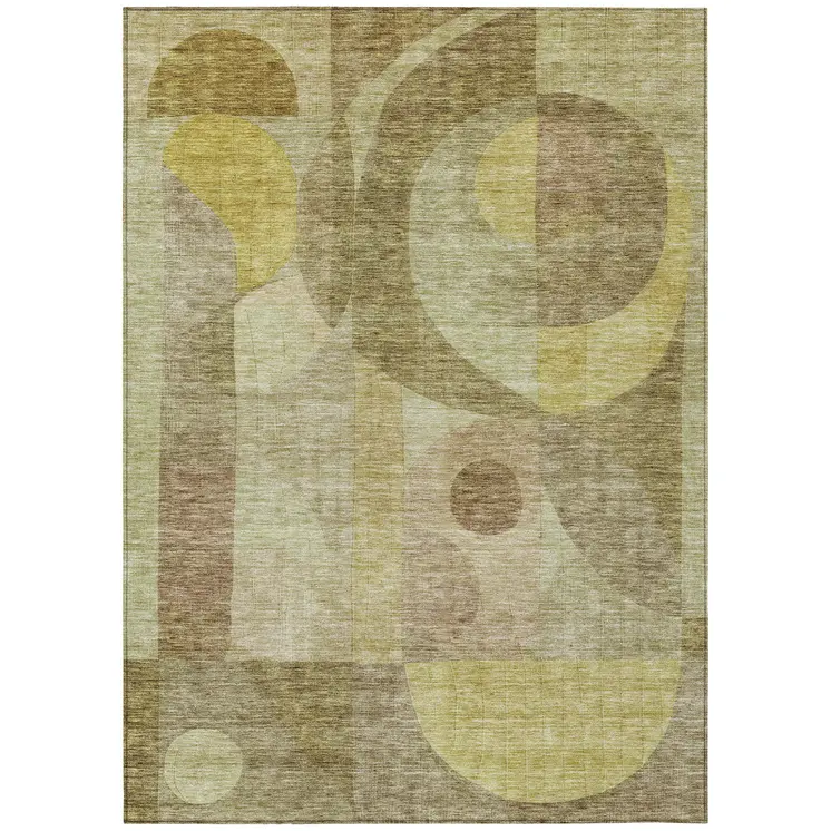 10' X 14' Wheat And Brown Abstract Washable Indoor Outdoor Area Rug