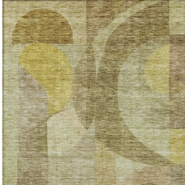 10' X 14' Wheat And Brown Abstract Washable Indoor Outdoor Area Rug