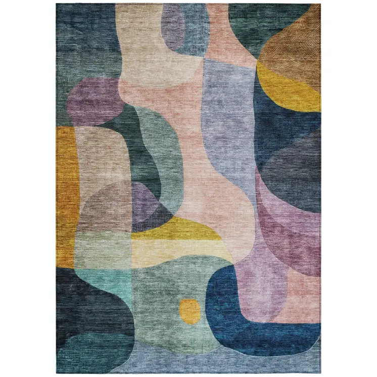 5' X 8' Green Purple And Pink Abstract Washable Indoor Outdoor Area Rug