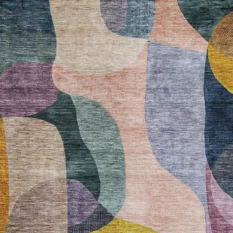 5' X 8' Green Purple And Pink Abstract Washable Indoor Outdoor Area Rug
