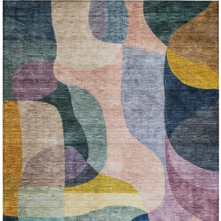 8' X 10' Green Purple And Pink Abstract Washable Indoor Outdoor Area Rug