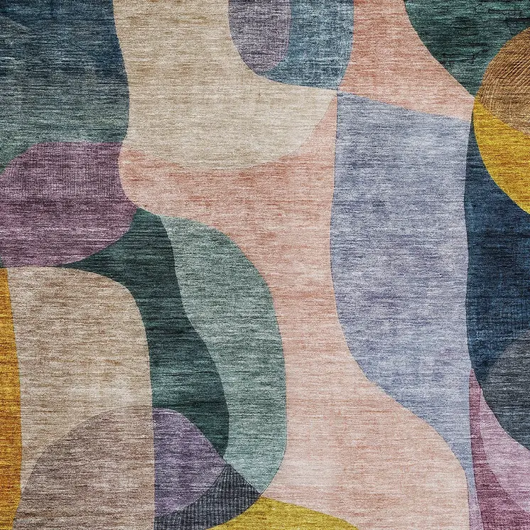 10' X 14' Green Purple And Pink Abstract Washable Indoor Outdoor Area Rug
