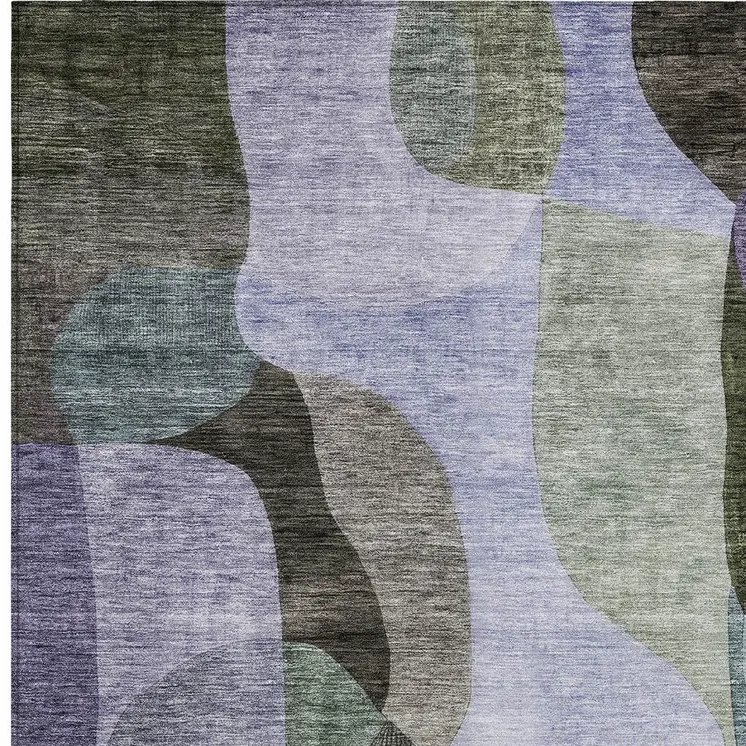 5' X 8' Olive Green Purple And Charcoal Abstract Washable Indoor Outdoor Area Rug