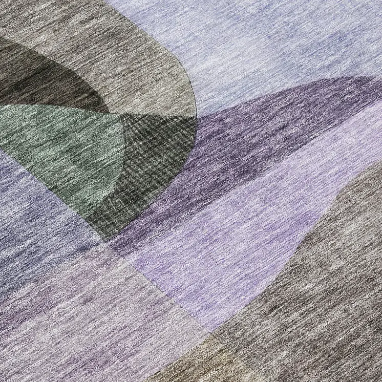 8' Olive Green Purple And Charcoal Round Abstract Washable Indoor Outdoor Area Rug