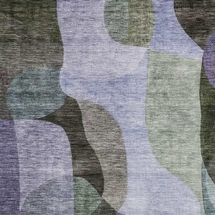 8' X 10' Olive Green Purple And Charcoal Abstract Washable Indoor Outdoor Area Rug