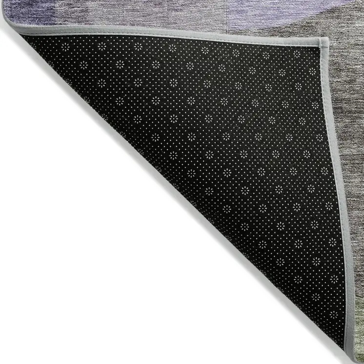 9' X 12' Olive Green Purple And Charcoal Abstract Washable Indoor Outdoor Area Rug