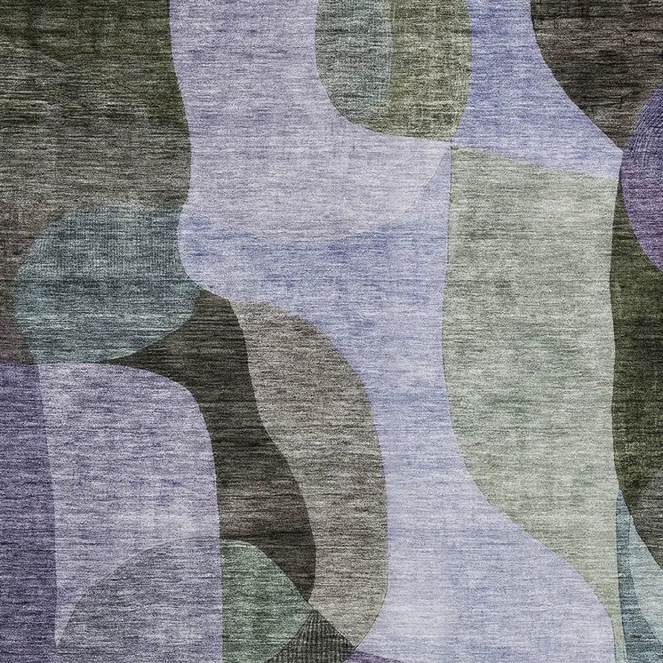 9' X 12' Olive Green Purple And Charcoal Abstract Washable Indoor Outdoor Area Rug