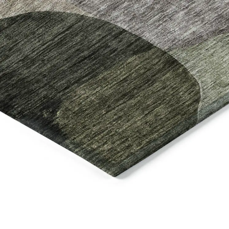 10' X 14' Olive Green Purple And Charcoal Abstract Washable Indoor Outdoor Area Rug