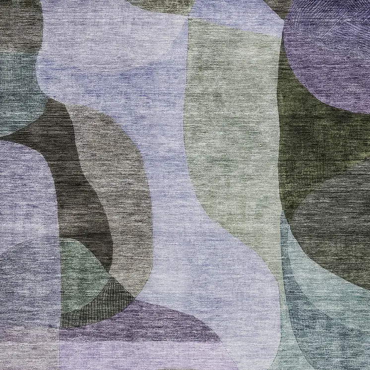 10' X 14' Olive Green Purple And Charcoal Abstract Washable Indoor Outdoor Area Rug