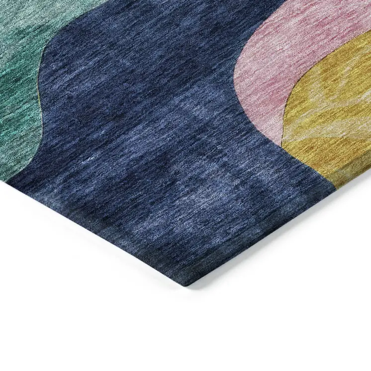 3' X 5' Green Orange And Pink Abstract Washable Indoor Outdoor Area Rug