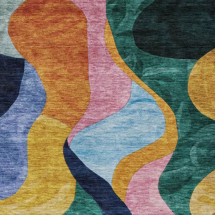 3' X 5' Green Orange And Pink Abstract Washable Indoor Outdoor Area Rug