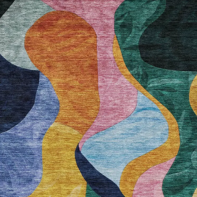 9' X 12' Green Orange And Pink Abstract Washable Indoor Outdoor Area Rug