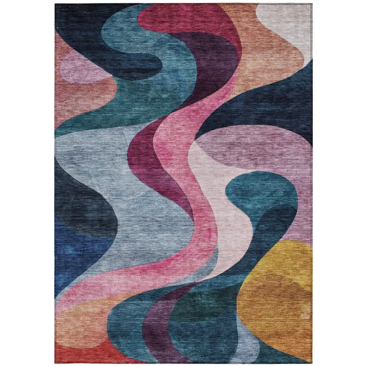3' X 5' Green Pink And Gray Abstract Washable Indoor Outdoor Area Rug
