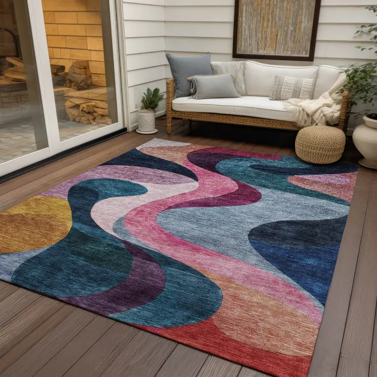 3' X 5' Green Pink And Gray Abstract Washable Indoor Outdoor Area Rug