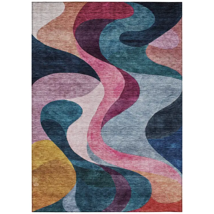 3' X 5' Green Pink And Gray Abstract Washable Indoor Outdoor Area Rug