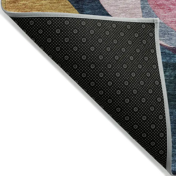 3' X 5' Green Pink And Gray Abstract Washable Indoor Outdoor Area Rug