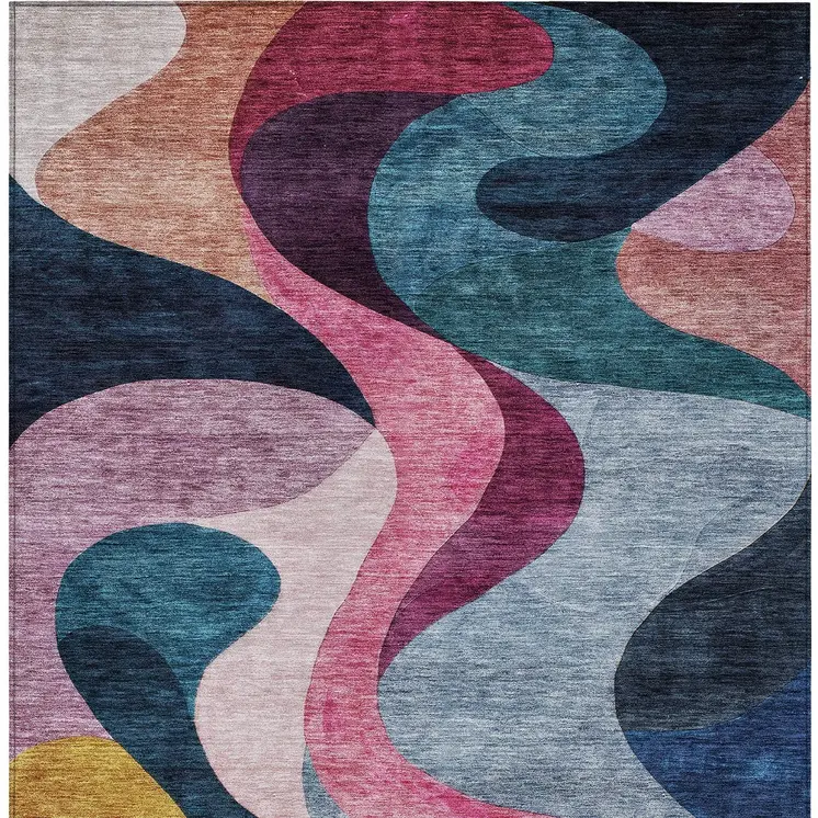 3' X 5' Green Pink And Gray Abstract Washable Indoor Outdoor Area Rug
