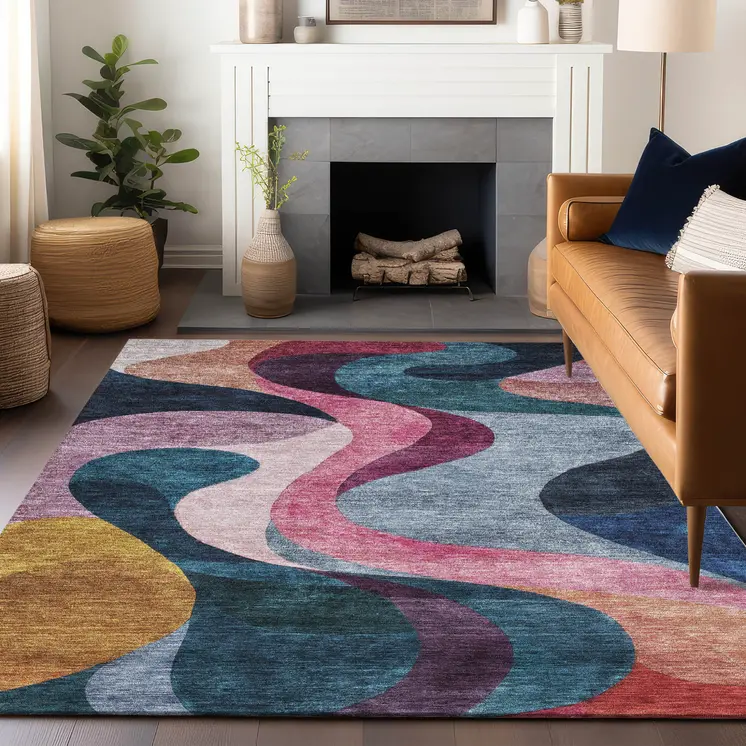 3' X 5' Green Pink And Gray Abstract Washable Indoor Outdoor Area Rug