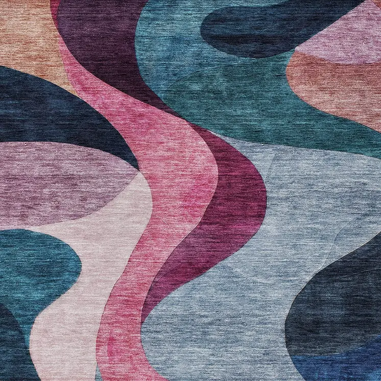 10' X 14' Green Pink And Teal Blue Abstract Washable Indoor Outdoor Area Rug