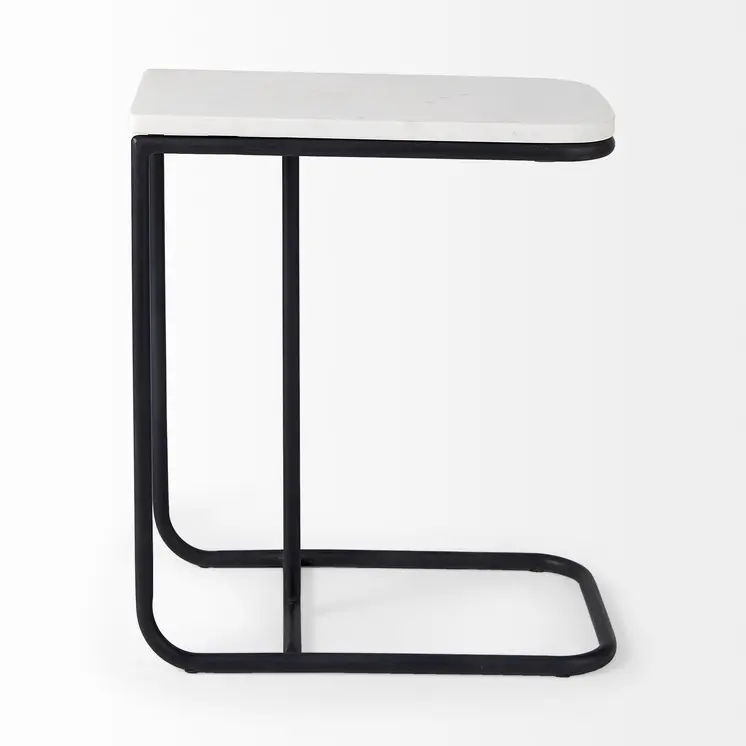 23" Black And White Marble and Metal C Table End Table