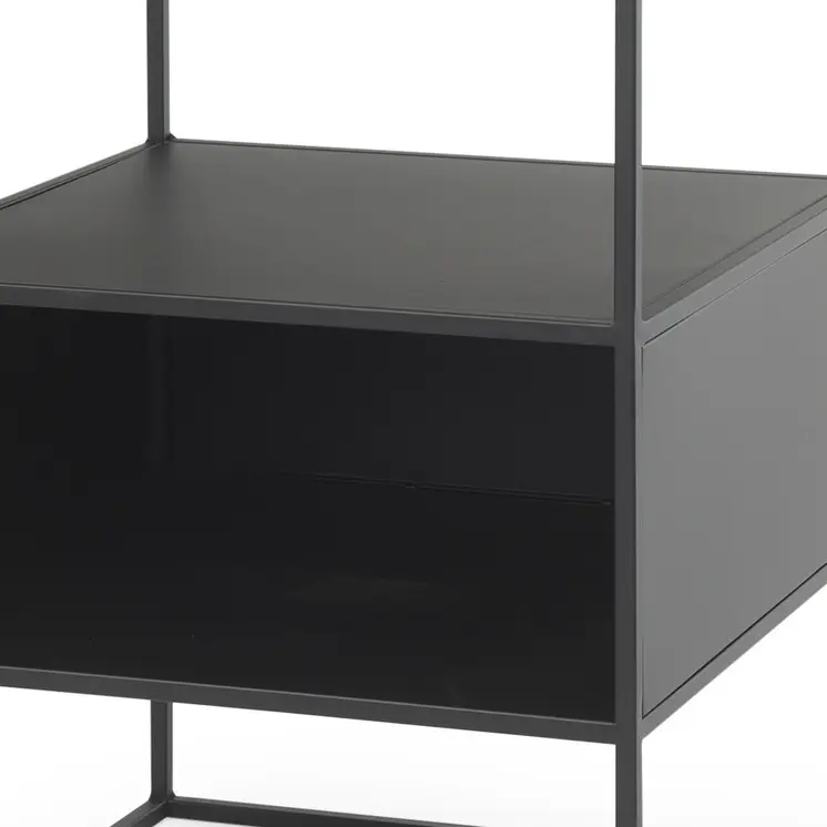 21" Clear and Black Glass and Metal Square Frame End Table With Two Shelves