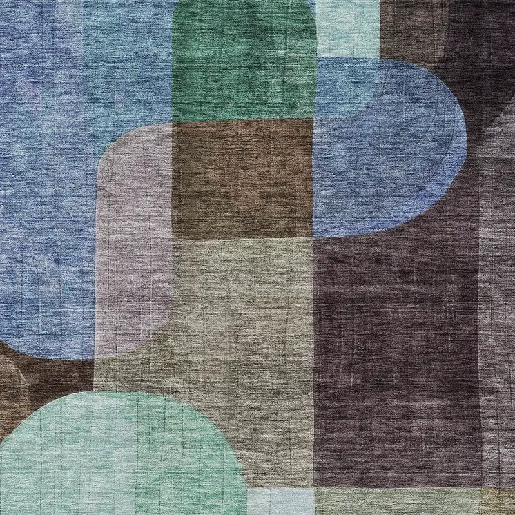 3' X 5' Brown Blue And Green Abstract Washable Indoor Outdoor Area Rug