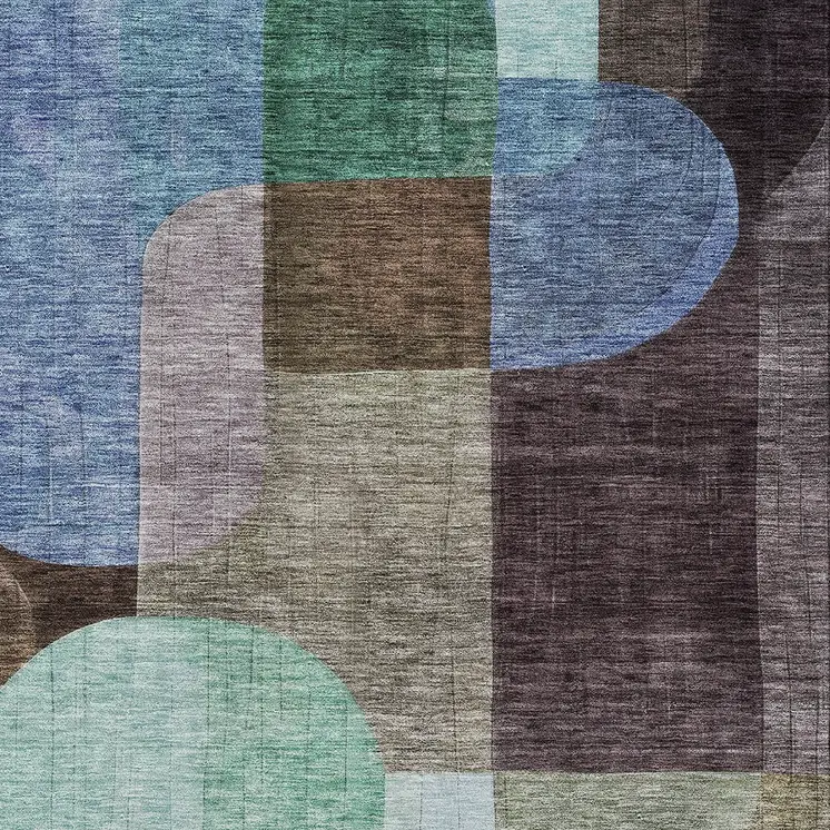 5' X 8' Brown Blue And Green Abstract Washable Indoor Outdoor Area Rug