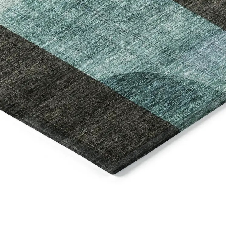 8' Brown Blue And Green Round Abstract Washable Indoor Outdoor Area Rug