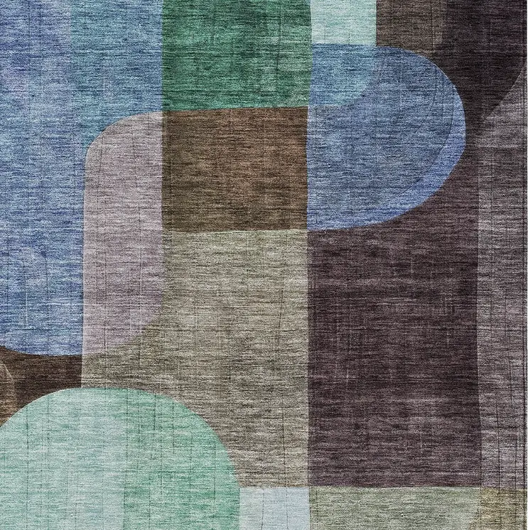 8' X 10' Brown Blue And Green Abstract Washable Indoor Outdoor Area Rug