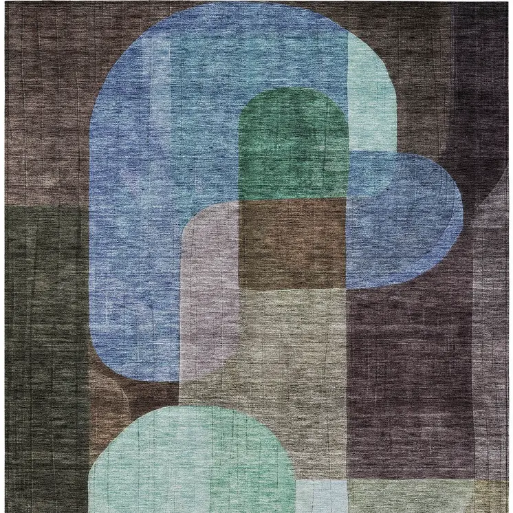 9' X 12' Brown Blue And Green Abstract Washable Indoor Outdoor Area Rug
