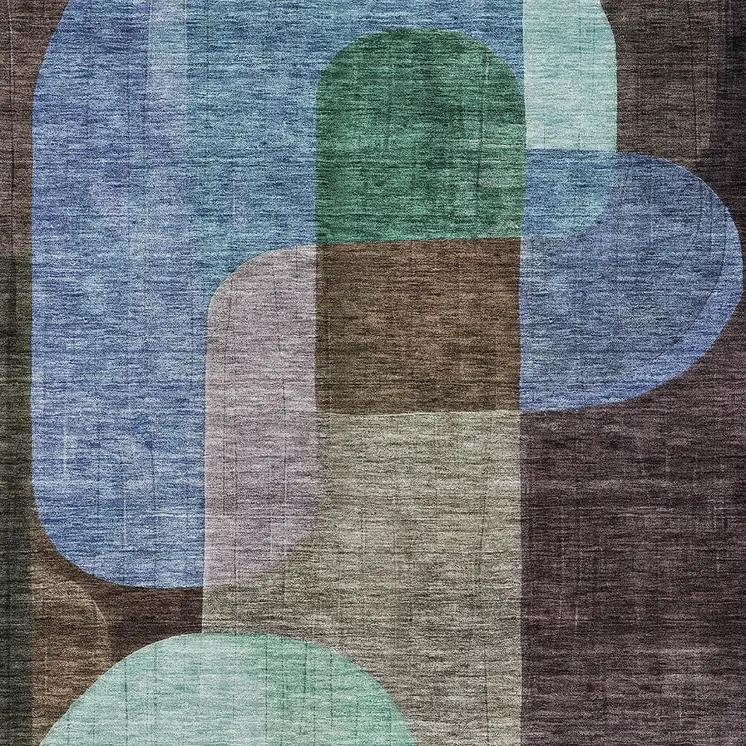 9' X 12' Brown Blue And Green Abstract Washable Indoor Outdoor Area Rug