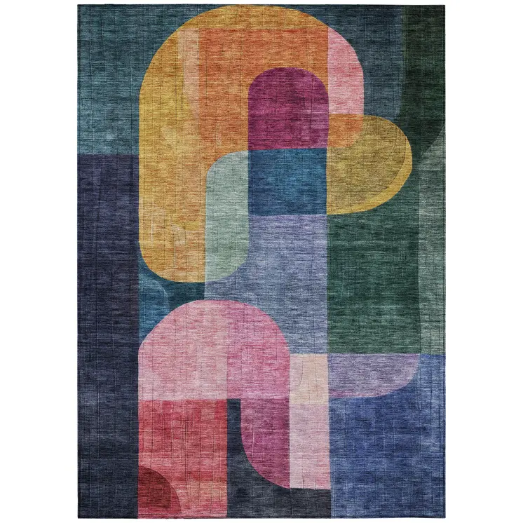 3' X 5' Green Copper And Pink Abstract Washable Indoor Outdoor Area Rug