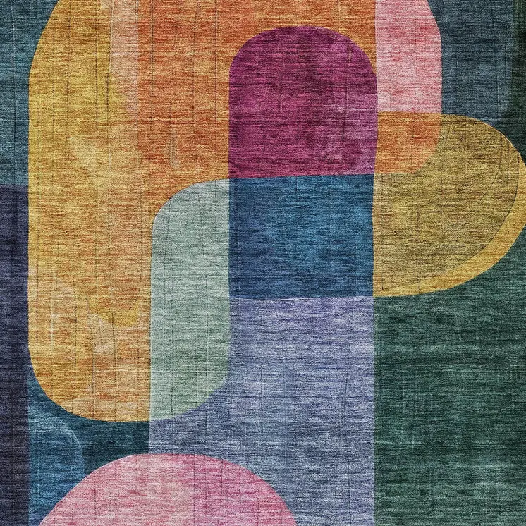 3' X 5' Green Copper And Pink Abstract Washable Indoor Outdoor Area Rug