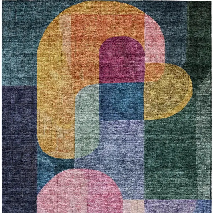 5' X 8' Green Copper And Pink Abstract Washable Indoor Outdoor Area Rug