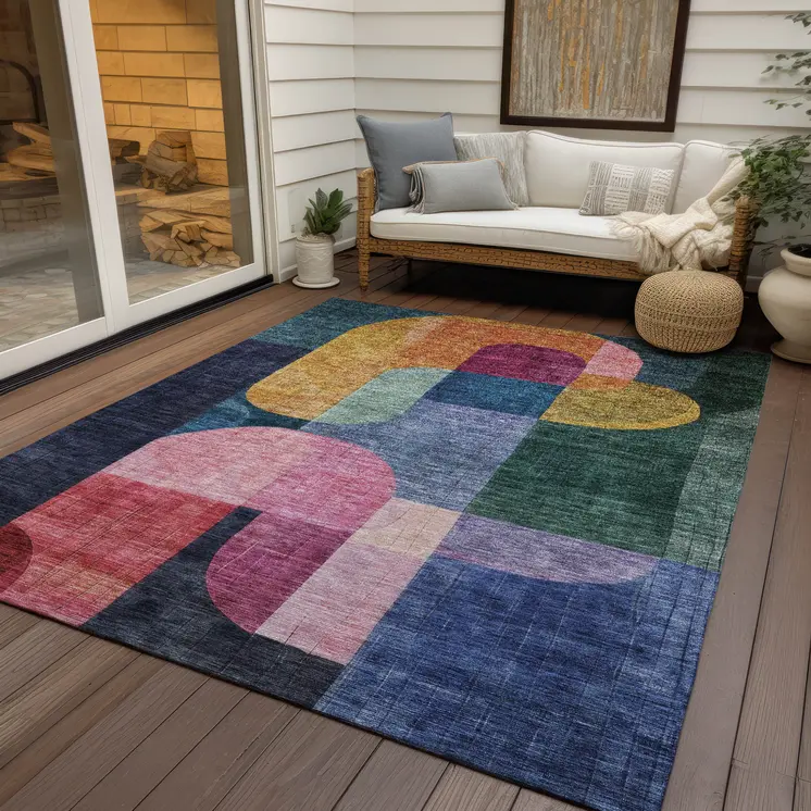 5' X 8' Green Copper And Pink Abstract Washable Indoor Outdoor Area Rug