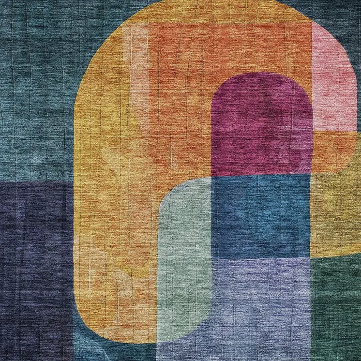 5' X 8' Green Copper And Pink Abstract Washable Indoor Outdoor Area Rug