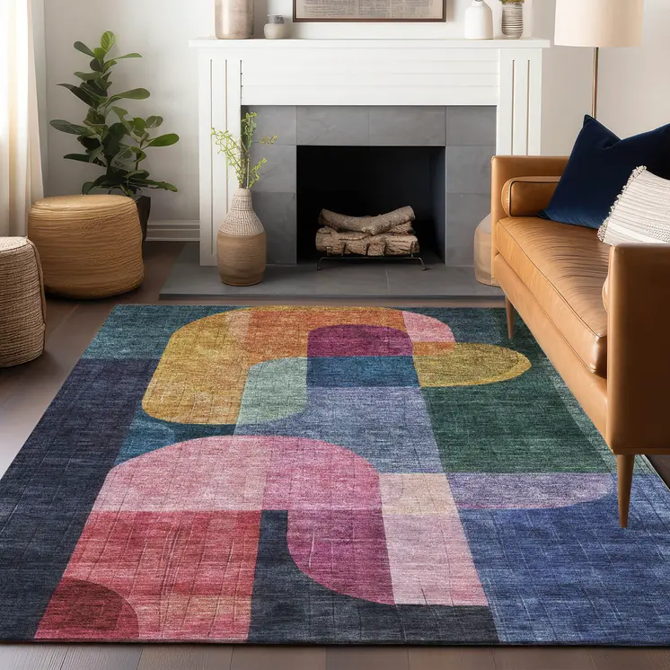 5' X 8' Green Copper And Pink Abstract Washable Indoor Outdoor Area Rug