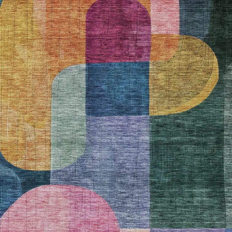 9' X 12' Green Copper And Pink Abstract Washable Indoor Outdoor Area Rug
