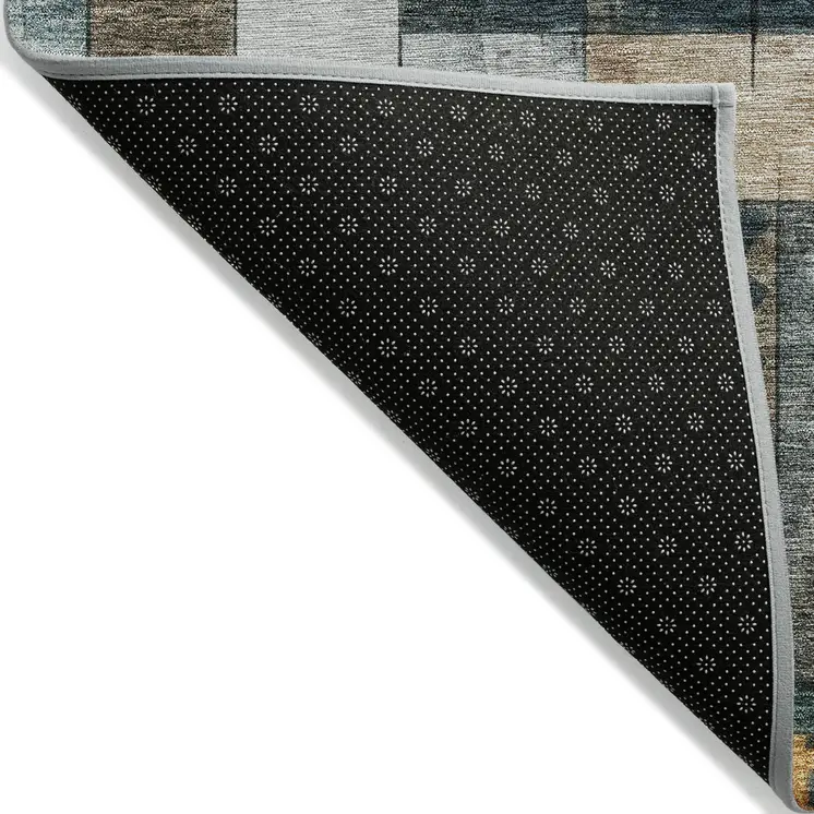 5' X 8' Teal Blue Gray And Gold Geometric Washable Indoor Outdoor Area Rug