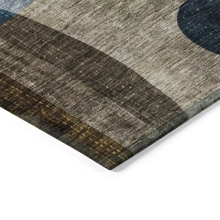 5' X 8' Blue Gold And Gray Abstract Washable Indoor Outdoor Area Rug